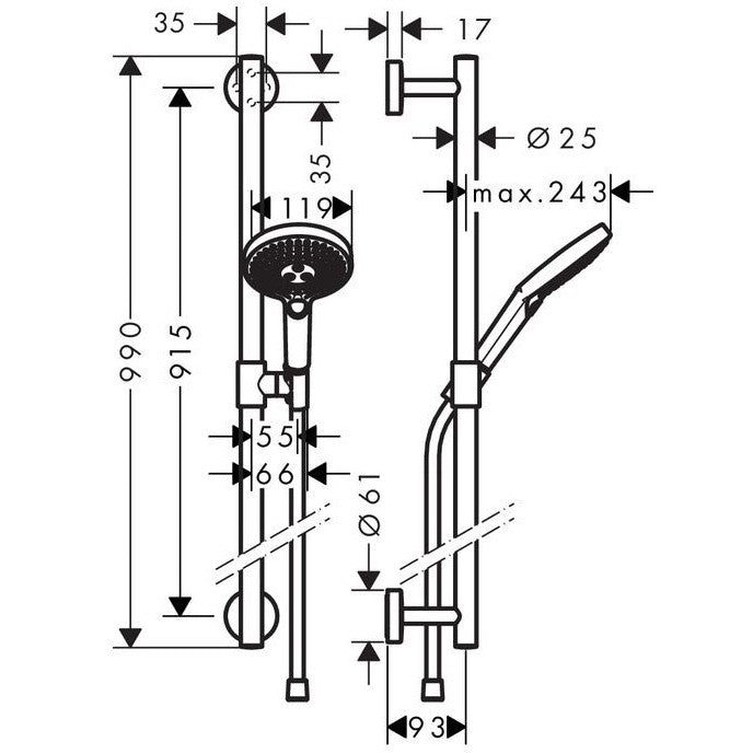 Hansgrohe Raindance Select S 120 EcoSmart Set dus cu bara 90 cm, crom