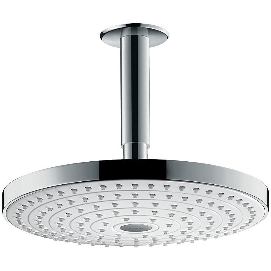 Palarie dus fix Hansgrohe Raindance Select S 240 2jet, cu brat montat in tavan 10 cm, alb/crom