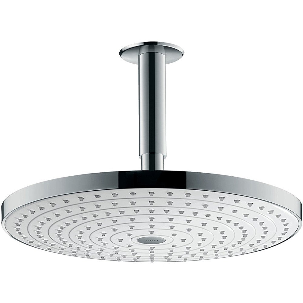 Palarie dus fix Hansgrohe Raindance Select S 300 2jet, cu brat montat in tavan 10 cm, alb/crom