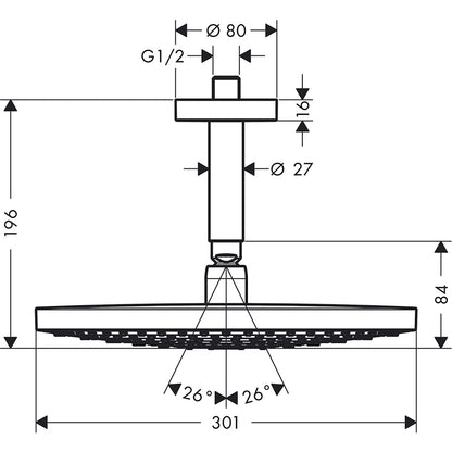 Palarie dus fix Hansgrohe Raindance Select S 300 2jet, cu brat montat in tavan 10 cm, crom