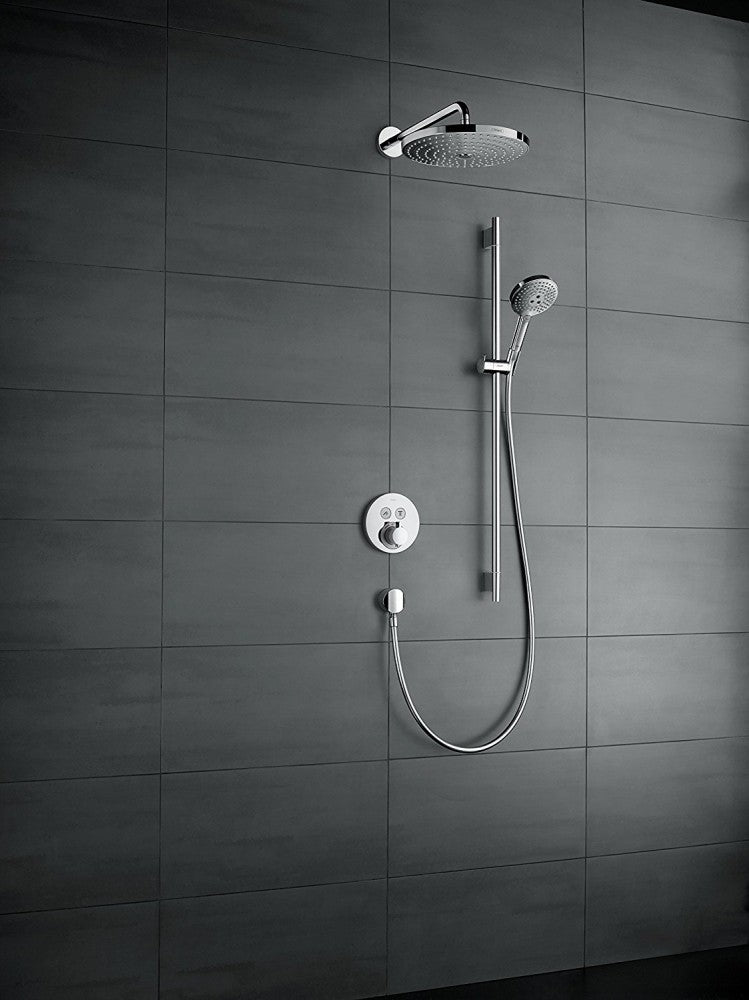Palarie dus fix Hansgrohe Raindance Select S 300 2jet, cu brat orizontal 39 cm, alb/crom