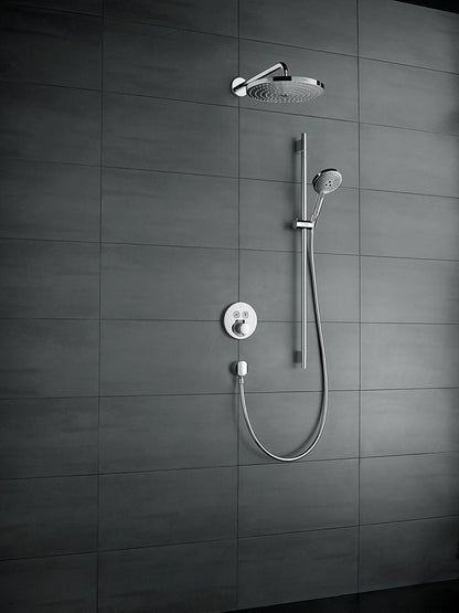 Palarie dus fix Hansgrohe Raindance Select S 300 2jet, cu brat orizontal 39 cm, alb/crom