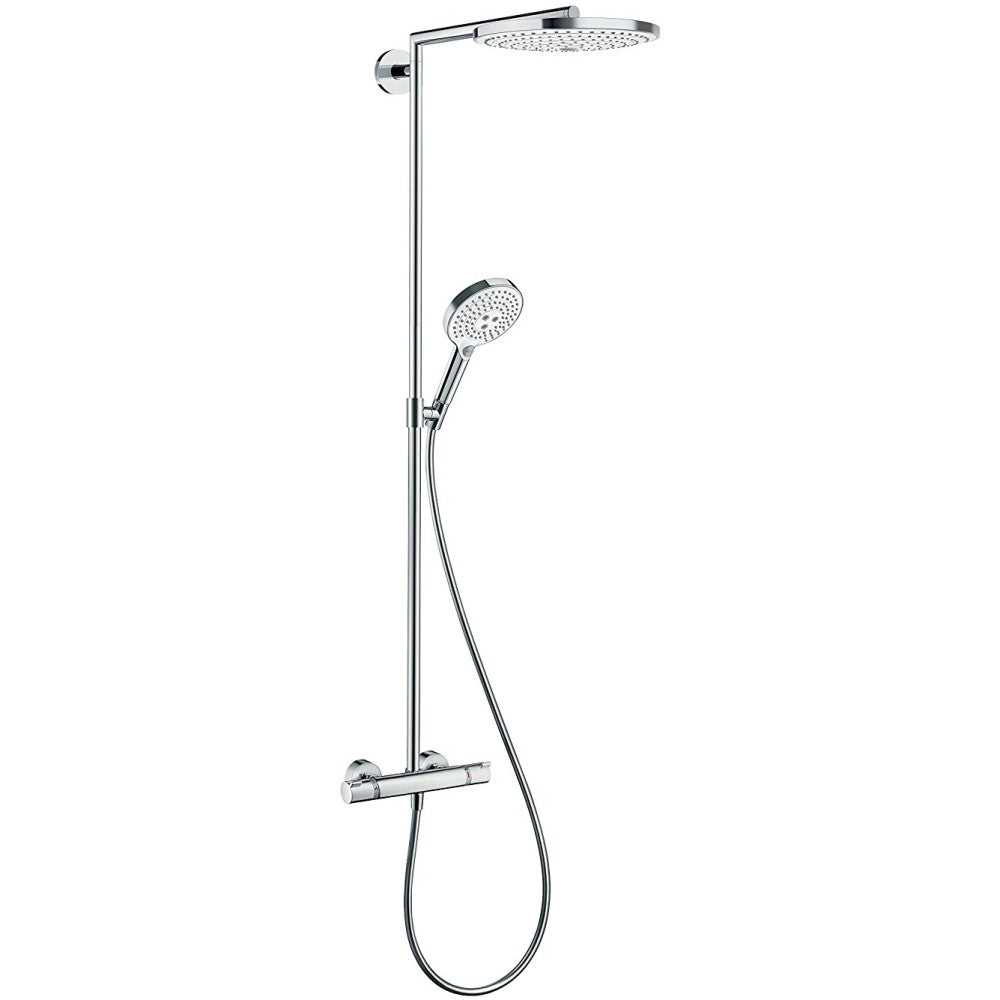 Coloana dus cu baterie si termostat Hansgrohe Raindance Select S 300 2jet, alb/crom