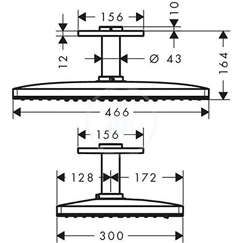 Palarie dus fix Hansgrohe Rainmaker Select 460 2jet, cu brat montat in tavan 10 cm, alb/crom