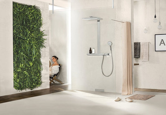 Coloana dus cu baterie si termostat Hansgrohe Rainmaker Select 460 2jet, alb/crom