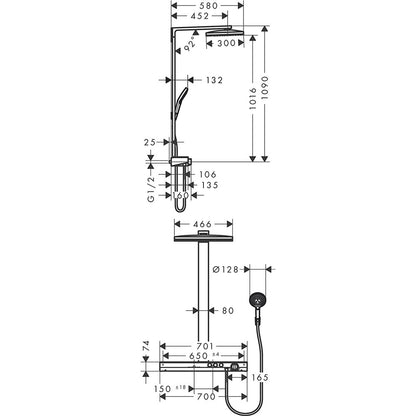 Coloana dus cu baterie si termostat Hansgrohe Rainmaker Select 460 2jet, alb/crom