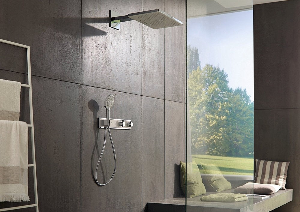 Palarie dus fix Hansgrohe Rainmaker Select 460 3jet, cu brat orizontal 46 cm, alb/crom