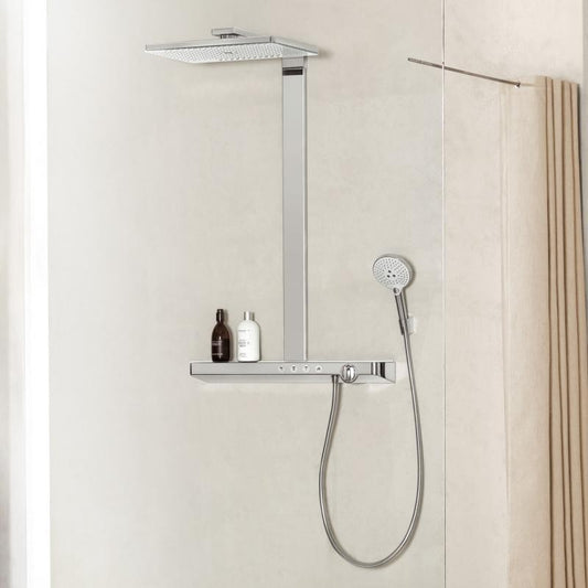 Coloana dus cu baterie si termostat Hansgrohe Rainmaker Select 460 3jet, alb/crom