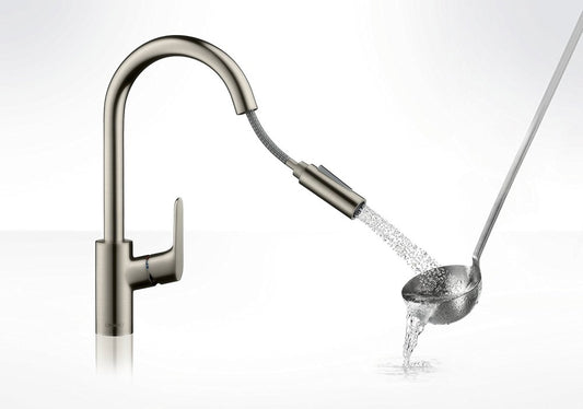 Hansgrohe Focus 240 Baterie chiuveta bucatarie monocomanda cu dus extractibil, aspect inox
