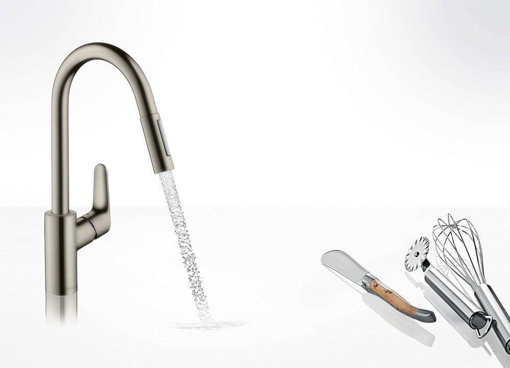 Hansgrohe Focus 240 Baterie chiuveta bucatarie monocomanda cu dus extractibil, aspect inox