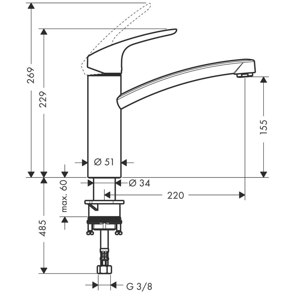 Hansgrohe Focus 160 Baterie chiuveta bucatarie monocomanda, aspect inox