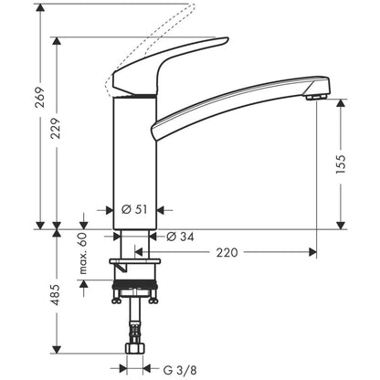 Hansgrohe Focus 160 Baterie chiuveta bucatarie monocomanda, aspect inox