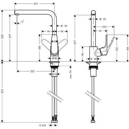 Hansgrohe Focus 280 Baterie chiuveta bucatarie monocomanda, crom