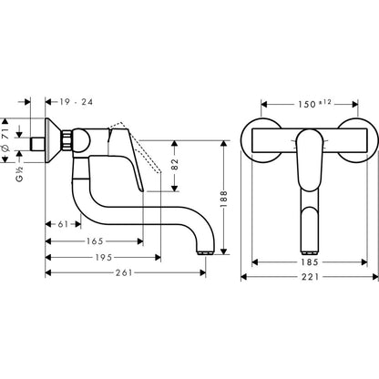 Hansgrohe Focus Baterie chiuveta bucatarie montaj pe perete, crom
