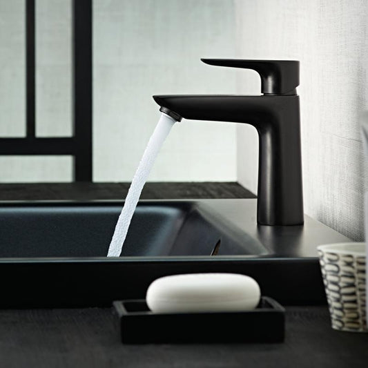 Baterie lavoar neagra mat Hansgrohe Talis E 110 Cold Start, cu ventil pop-up