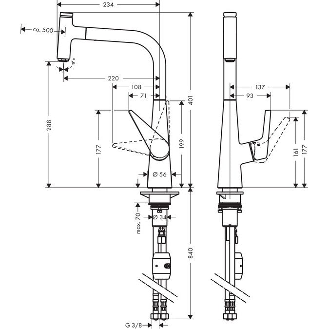 Hansgrohe Talis Select S 300 Baterie chiuveta bucatarie monocomanda cu dus extractibil, aspect inox