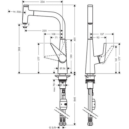 Hansgrohe Talis Select S 300 Baterie chiuveta bucatarie monocomanda cu dus extractibil, aspect inox