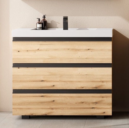 Set mobilier baie (masca stativa cu 3 sertare si lavoar) Kolpa San Harmony 100x48xH90, stejar natur