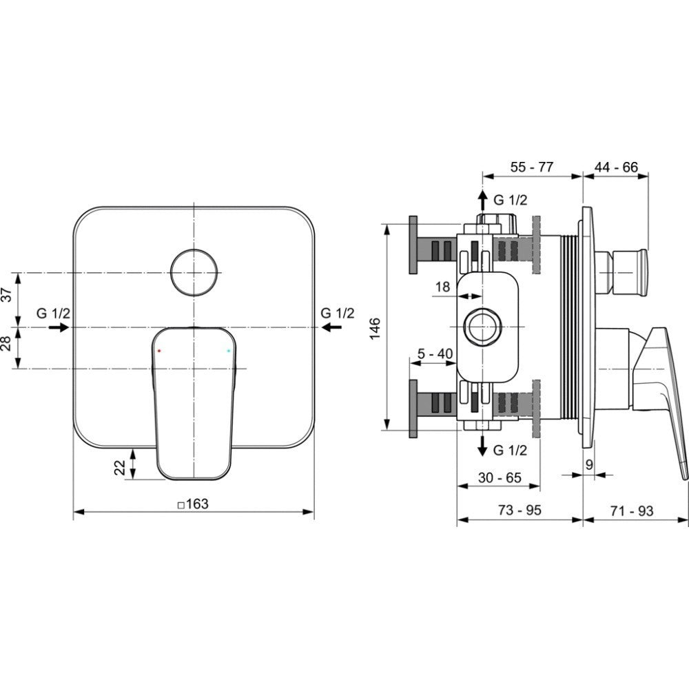 Set promo Sistem dus incastrat fara termostat Ideal Standard Ceraplan IdealRainCube
