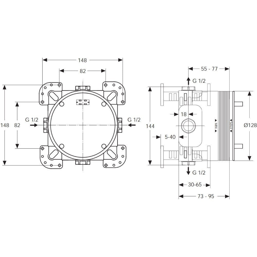 Set promo Sistem dus incastrat fara termostat Ideal Standard IdealRain, cu baterie rotunda, negru mat