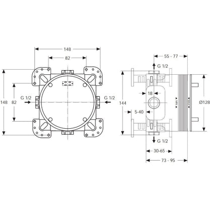 Set promo Sistem dus incastrat fara termostat Ideal Standard IdealRain, cu baterie rotunda, negru mat