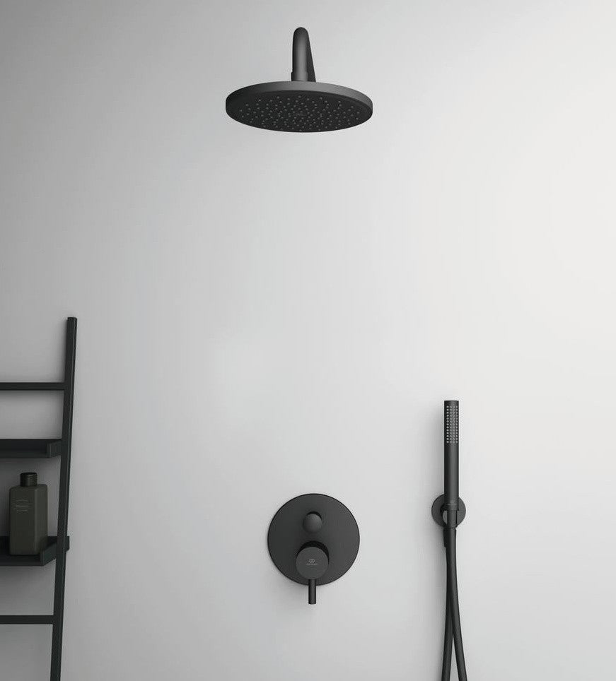 Set promo Sistem dus incastrat fara termostat Ideal Standard IdealRain, cu baterie rotunda, negru mat