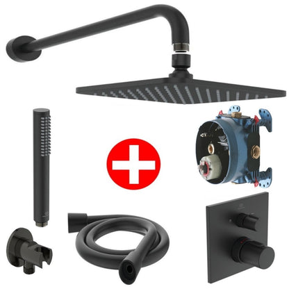 Set promo Sistem dus incastrat cu termostat Ideal Standard IdealRain, cu baterie patrata, negru mat