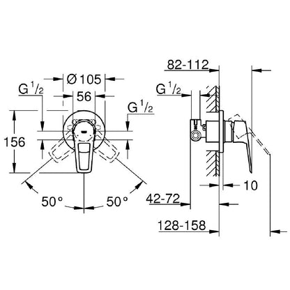Grohe BauLoop New Baterie dus incastrata