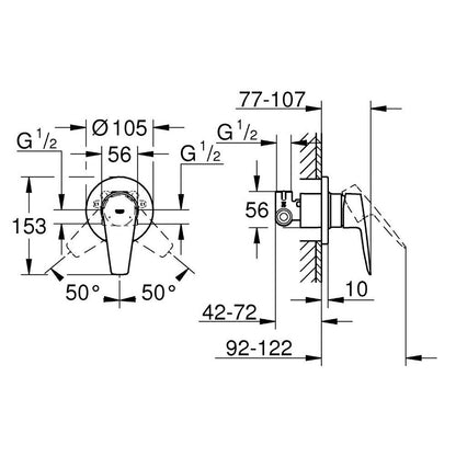 Grohe BauEdge New Set Promo Dus igienic cu baterie incastrata