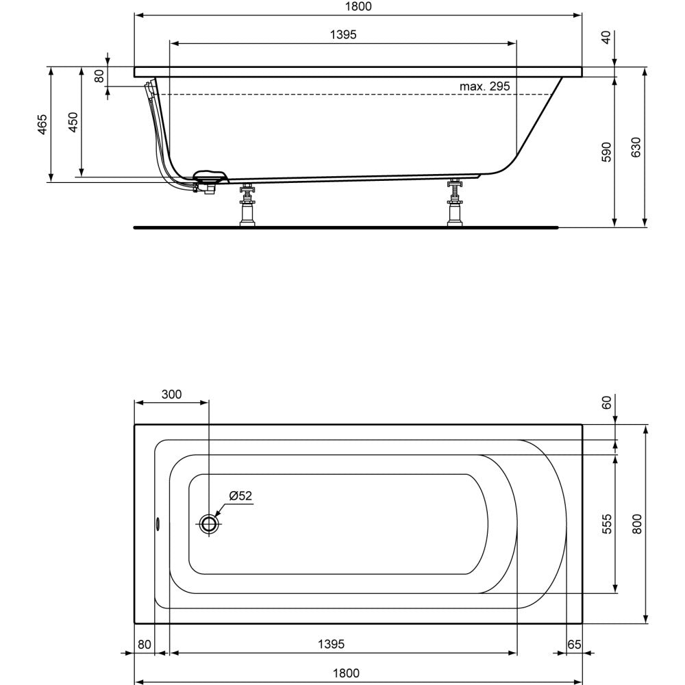 Cada baie dreptunghiulara Ideal Standard Hotline New acril 180x80