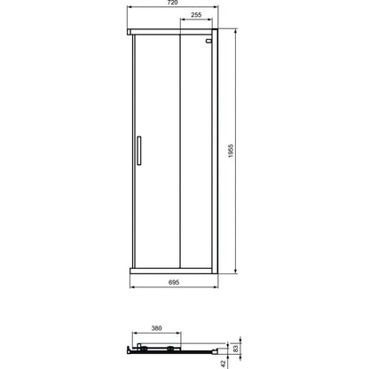 Cabina dus dreptunghiulara cu usi glisante Ideal Standard Connect 2 85x75 cm