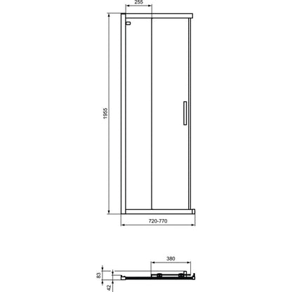 Cabina dus dreptunghiulara cu usi glisante Ideal Standard Connect 2 140x75 cm