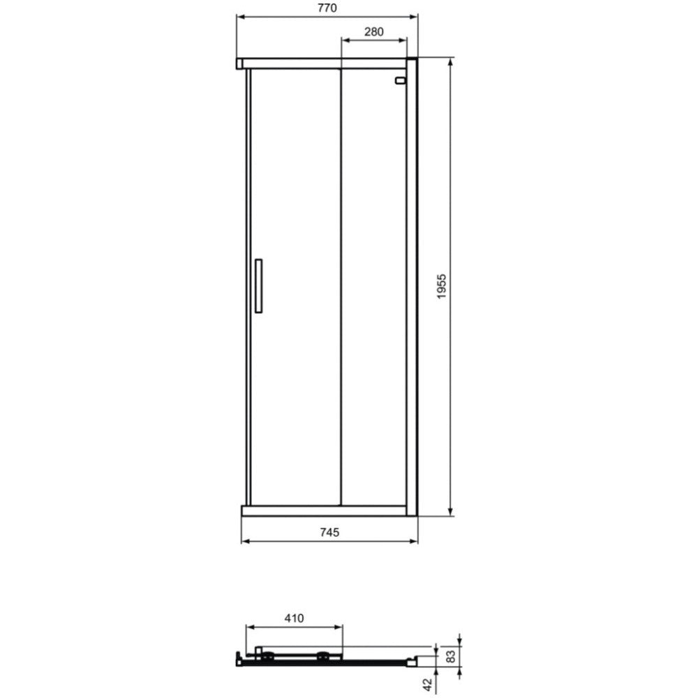 Cabina dus dreptunghiulara cu usi glisante Ideal Standard Connect 2 80x75 cm