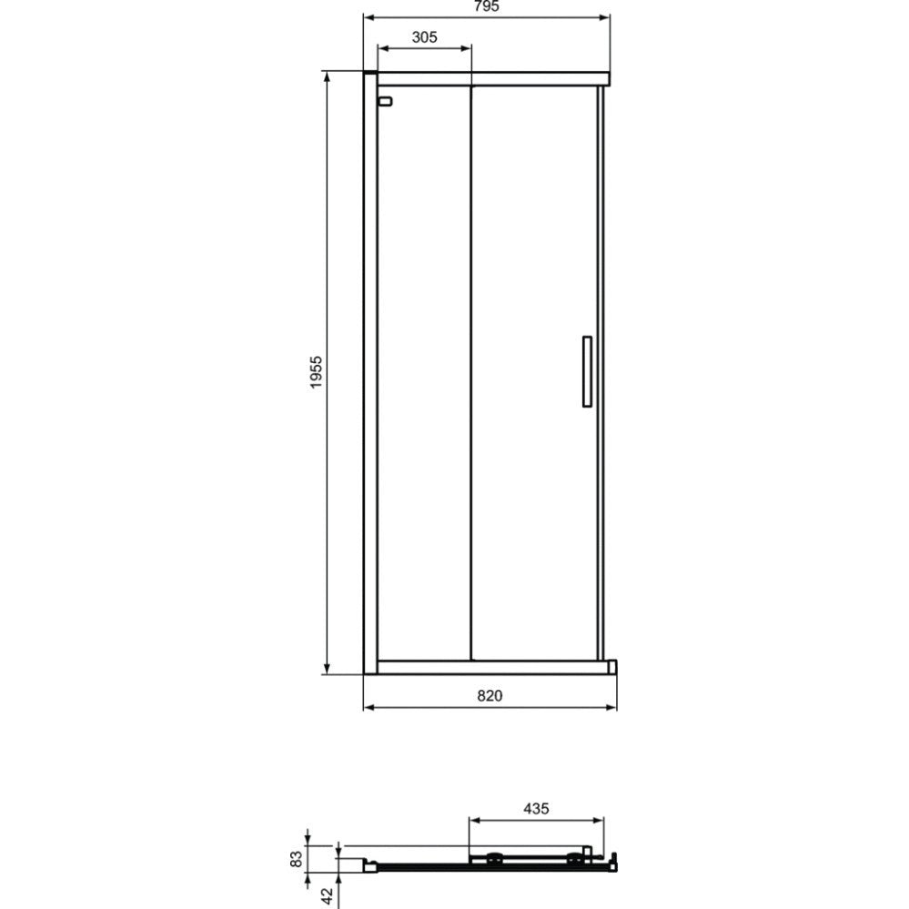 Cabina dus dreptunghiulara cu usi glisante Ideal Standard Connect 2 85x75 cm