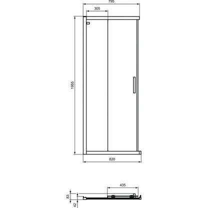 Cabina dus dreptunghiulara cu usi glisante Ideal Standard Connect 2 85x75 cm