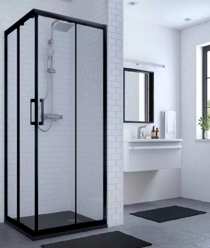 Cabina dus patrata cu usi glisante Ideal Standard Connect 2 90x90 cm, profil negru