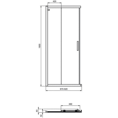 Cabina dus patrata cu usi glisante Ideal Standard Connect 2 90x90 cm, profil negru