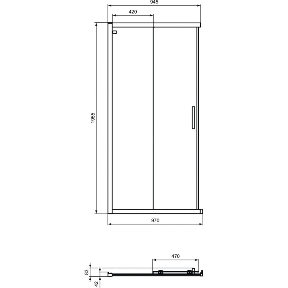 Cabina dus dreptunghiulara cu usi glisante Ideal Standard Connect 2 100x70 cm