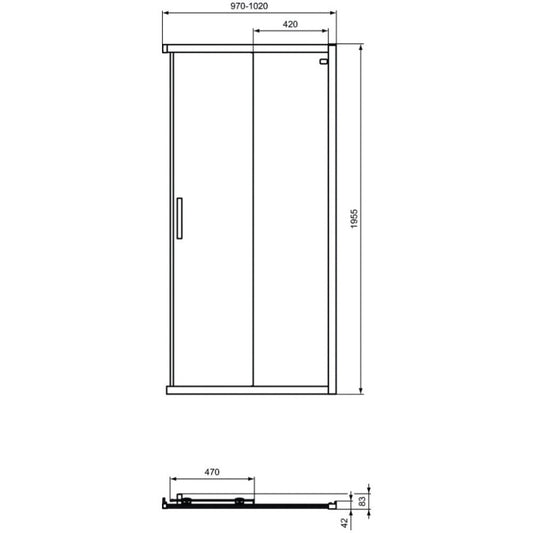 Cabina dus patrata cu usi glisante Ideal Standard Connect 2 100x100 cm, profil negru