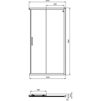 Cabina dus dreptunghiulara cu usi glisante Ideal Standard Connect 2 110x70 cm