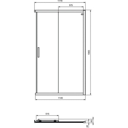 Cabina dus dreptunghiulara cu usi glisante Ideal Standard Connect 2 120x70 cm