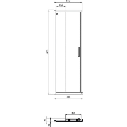 Cabina dus dreptunghiulara cu usi glisante Ideal Standard Connect 2 120x70 cm