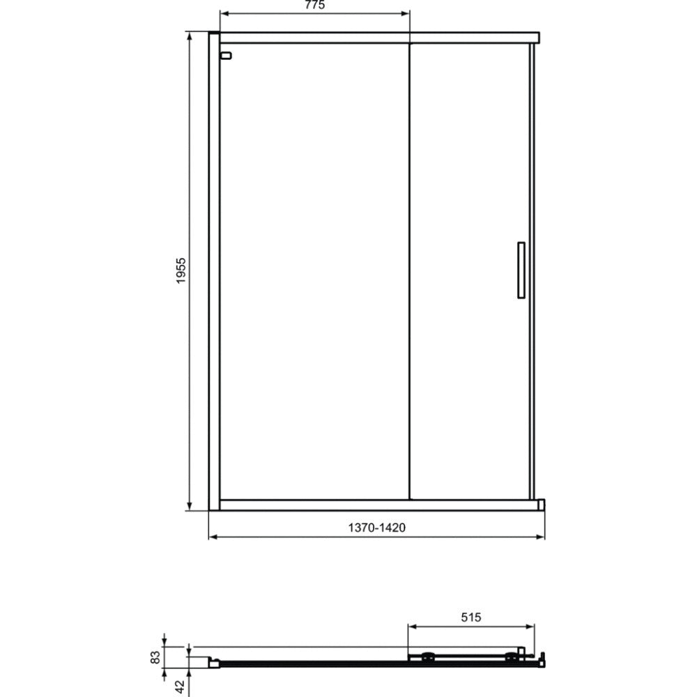 Cabina dus dreptunghiulara cu usi glisante Ideal Standard Connect 2 140x80 cm