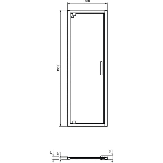 Cabina dus dreptunghiulara cu usa batanta si perete fix Ideal Standard Connect 2 PV 70x80 cm
