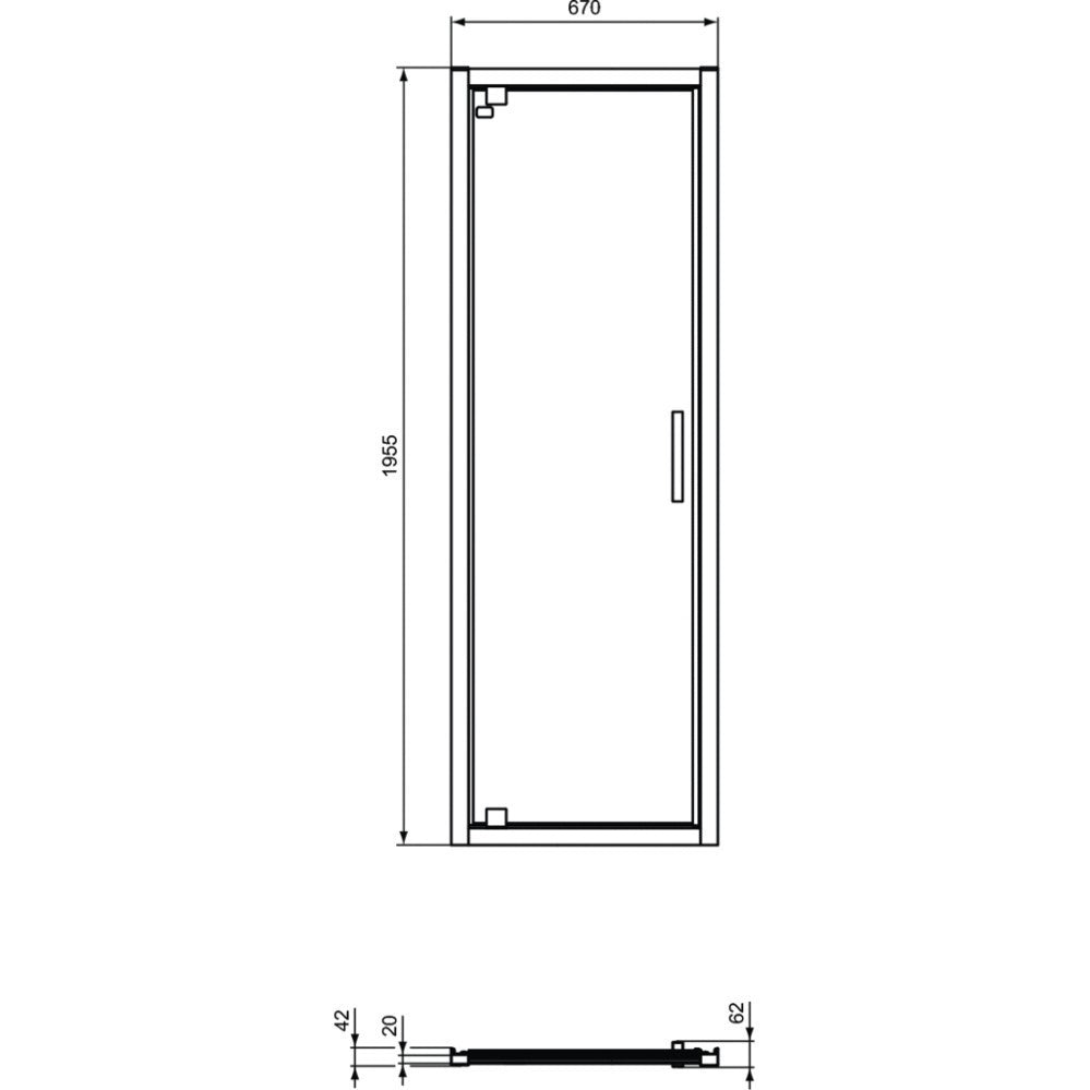 Cabina dus dreptunghiulara cu usa batanta si perete fix Ideal Standard Connect 2 PV 70x90 cm
