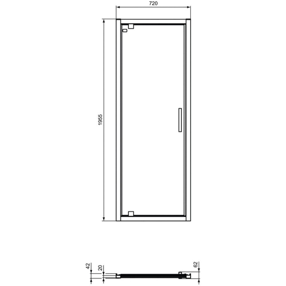 Cabina dus patrata cu usa batanta si perete fix Ideal Standard Connect 2 PV 75x75 cm
