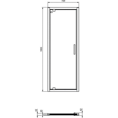 Cabina dus dreptunghiulara cu usa batanta si perete fix Ideal Standard Connect 2 PV 75x90 cm