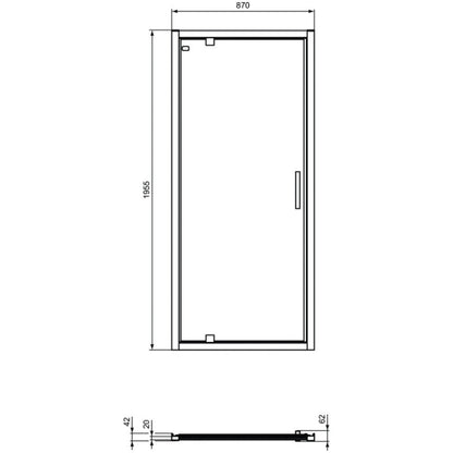 Cabina dus patrata cu usa batanta si perete fix Ideal Standard Connect 2 PV 90x90 cm
