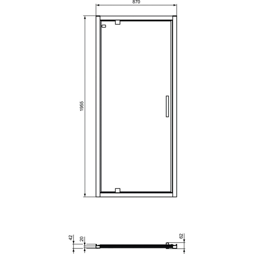 Cabina dus dreptunghiulara cu usa batanta si perete fix Ideal Standard Connect 2 PV 90x85 cm