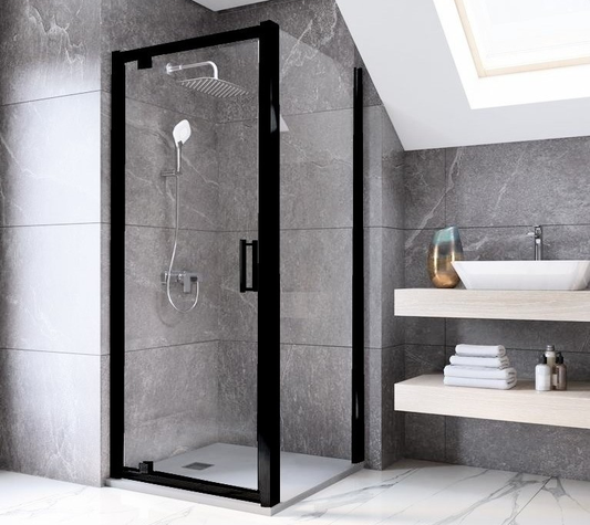 Cabina dus dreptunghiulara cu usa batanta si perete fix Ideal Standard Connect 2 PV 90x80 cm, profil negru